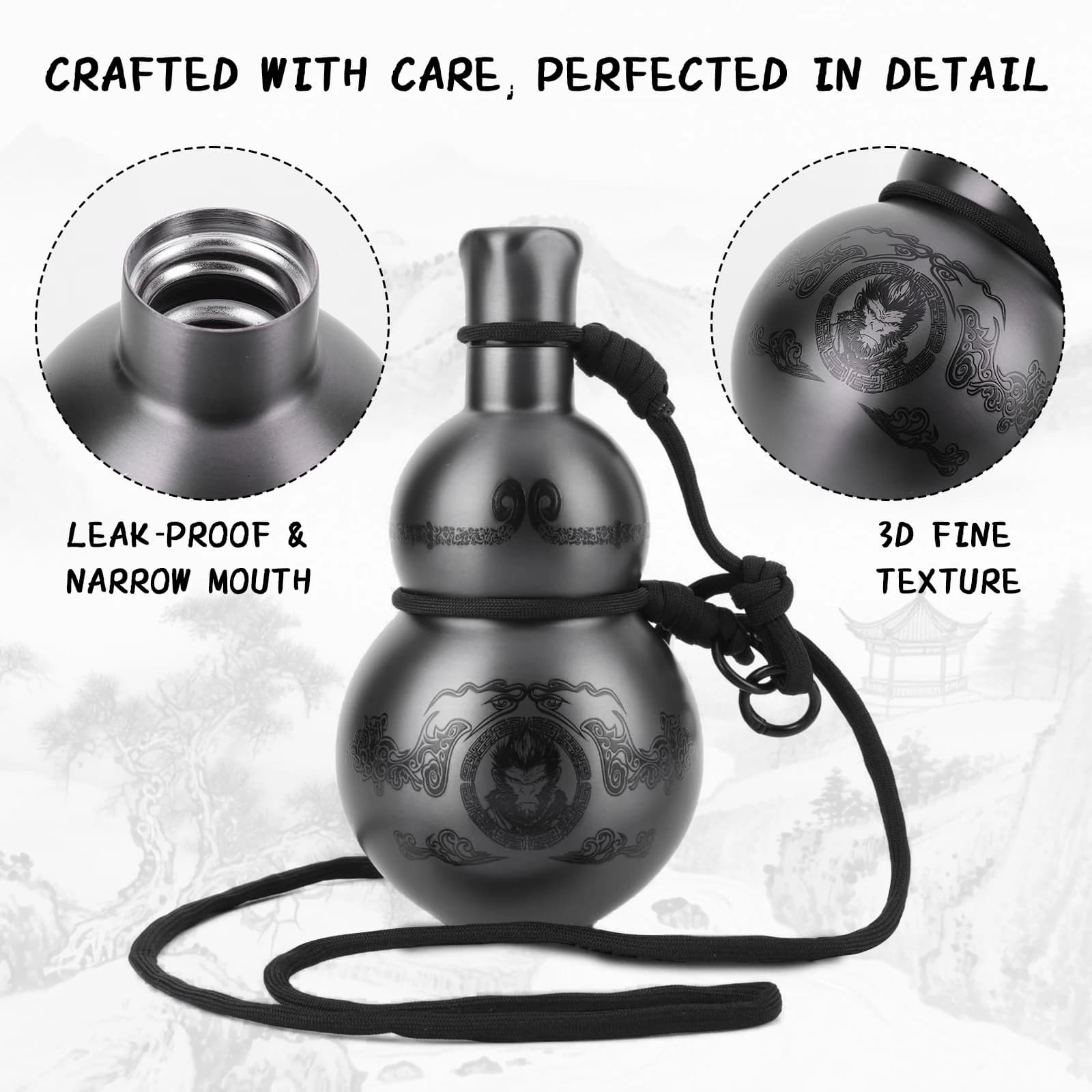 500ml Gourd Water Bottle Leakproof Retro Style Water Bottle Double-Layer Insulated Cup for Cold Hot Beverages