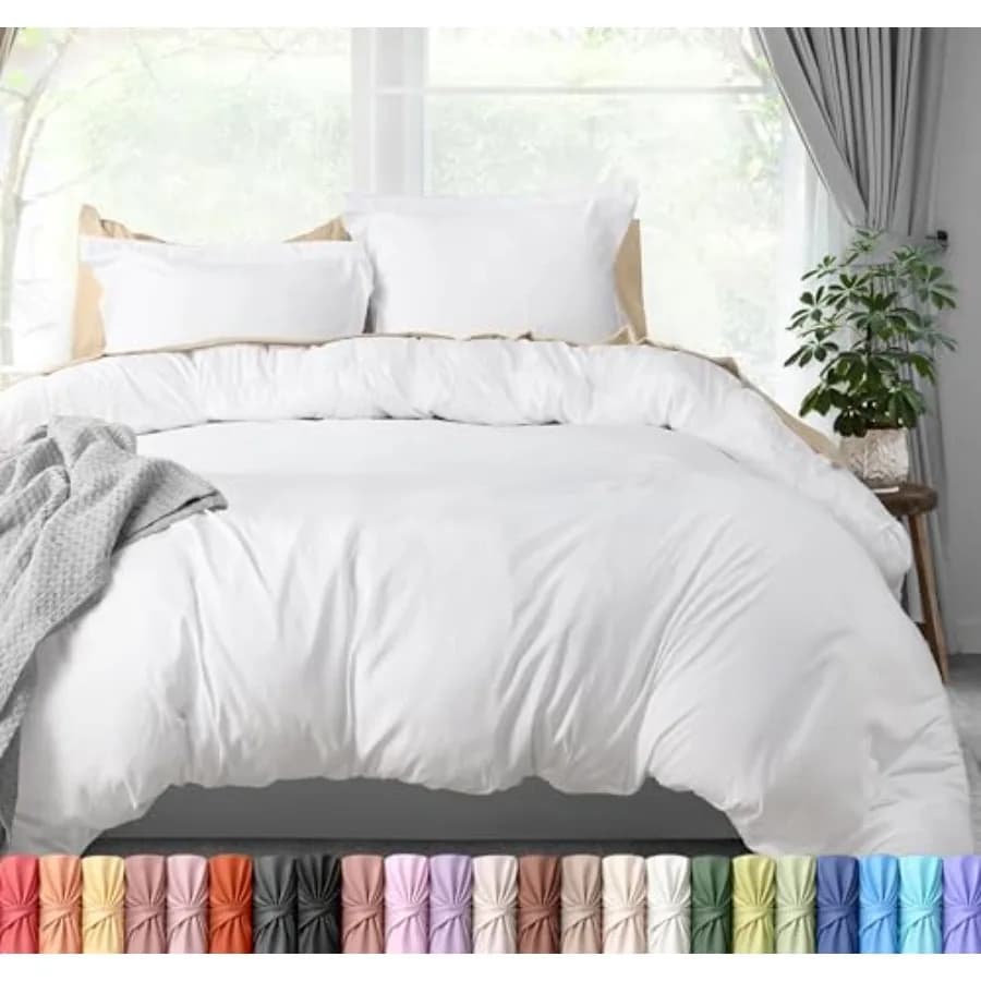 Duvet Cover Queen Size - 3 Piece with Zipper Closure - 1 Comforter Cover 90X90 Inches and 2 Pillow Shams 20X26 Inches White Com