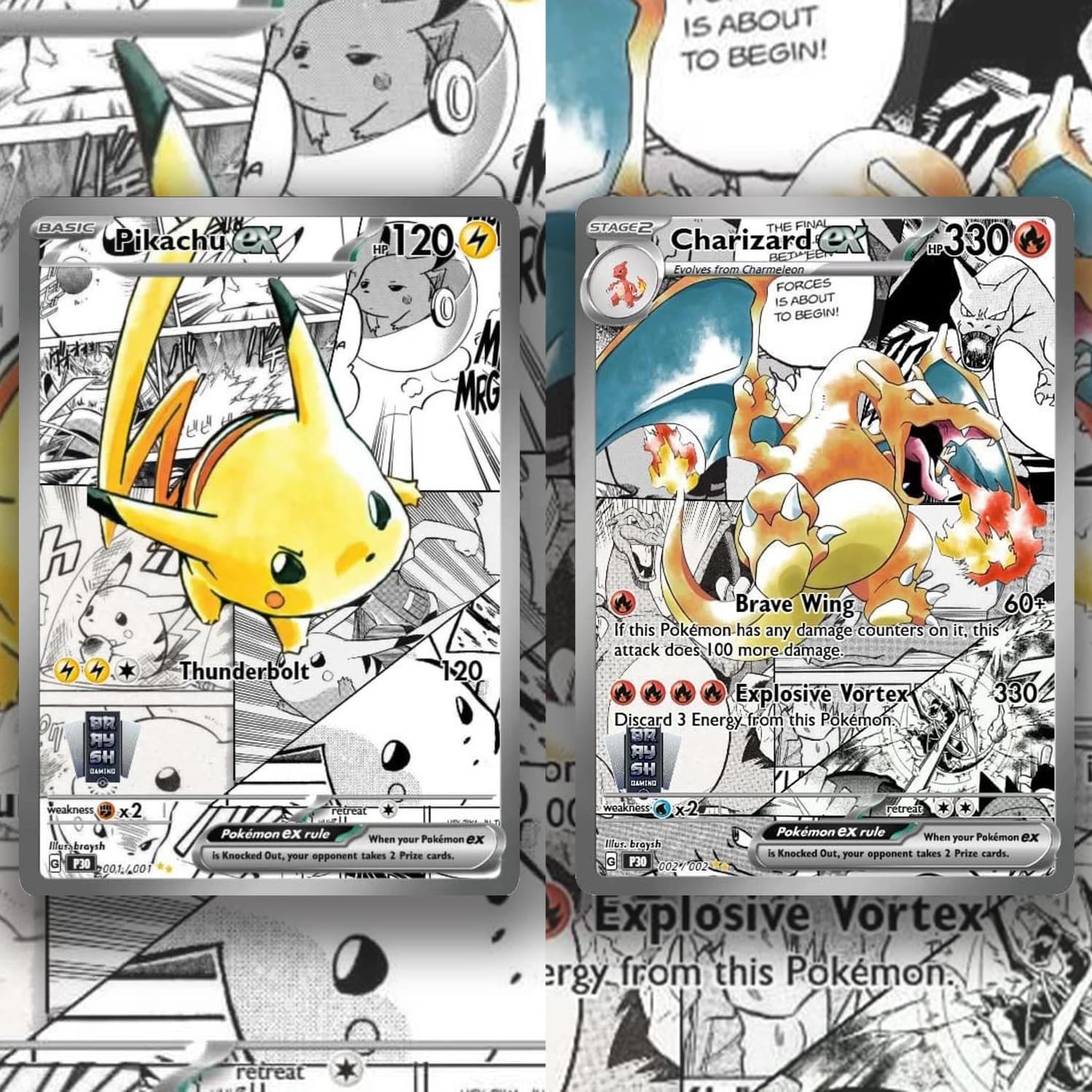 Carta da Collezione PTCG Fai-da-te PKM Stile Fumetto Charizard ex Pikachu ex, Carta Singola Fatta a Mano, Carta Anime da Gioco Classico con Texture Lamina