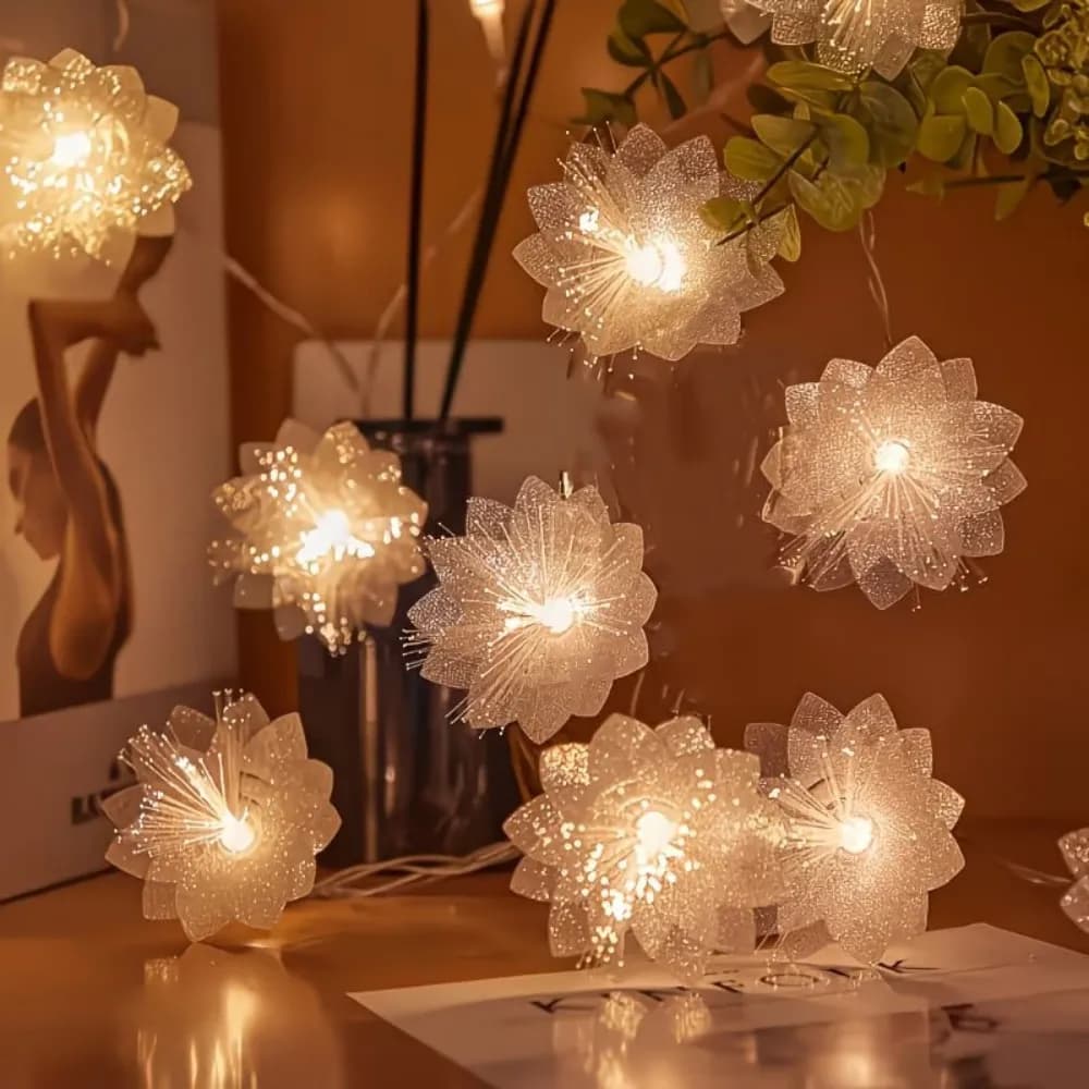 Luci a Fibra Ottica a Forma di Fiore 1.5M10LED/3M20LED, a Batteria, per Matrimoni, Feste, Patio, Giardino, Decorazioni per la Casa