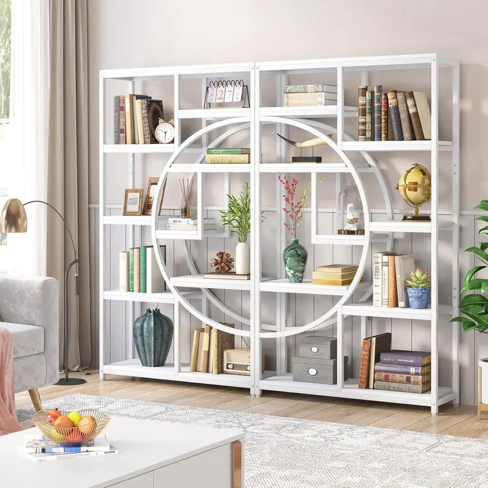 Libreria a 5 Ripiani, Scaffali Aperti per Organizzazione in Soggiorno o Camera da Letto (Bianco, Set da 2)