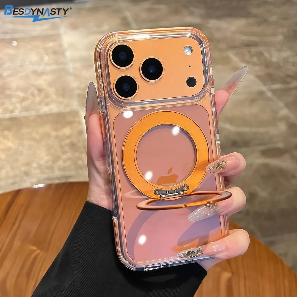Custodia Trasparente Antiurto con Supporto Girevole a Doppio Colore a Contrasto per iPhone 17 Pro Max