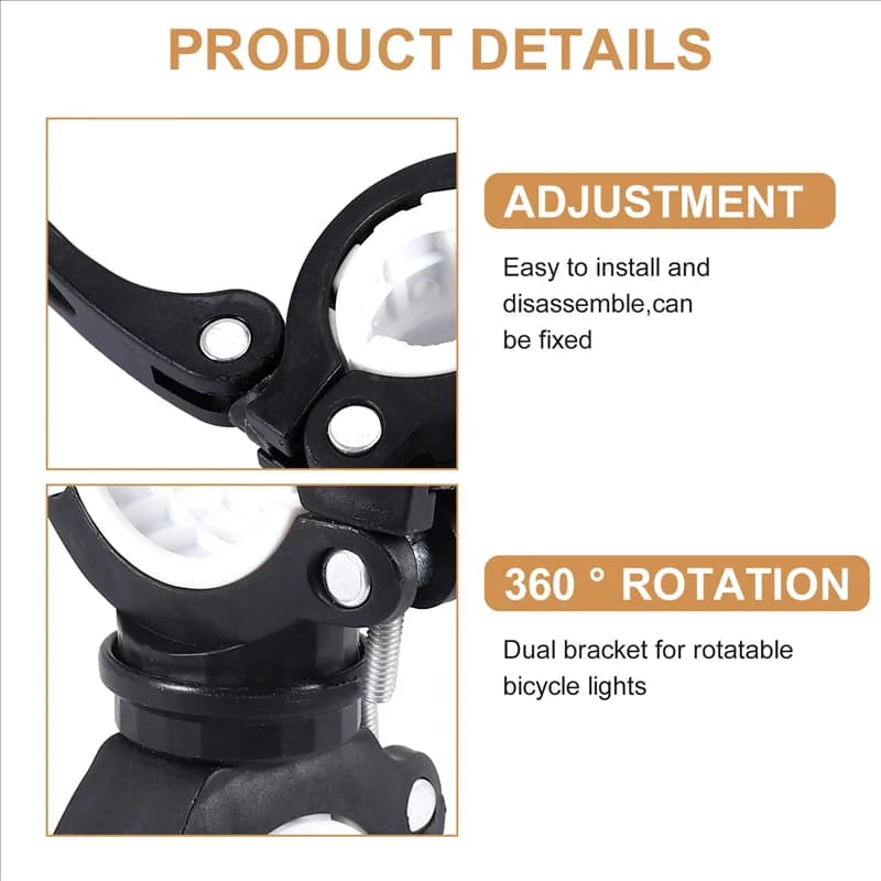 AA75-360 gradi rotante ciclismo bici luce doppio supporto LED torcia anteriore lampada pompa supporto per manubrio accessorio per bicicletta