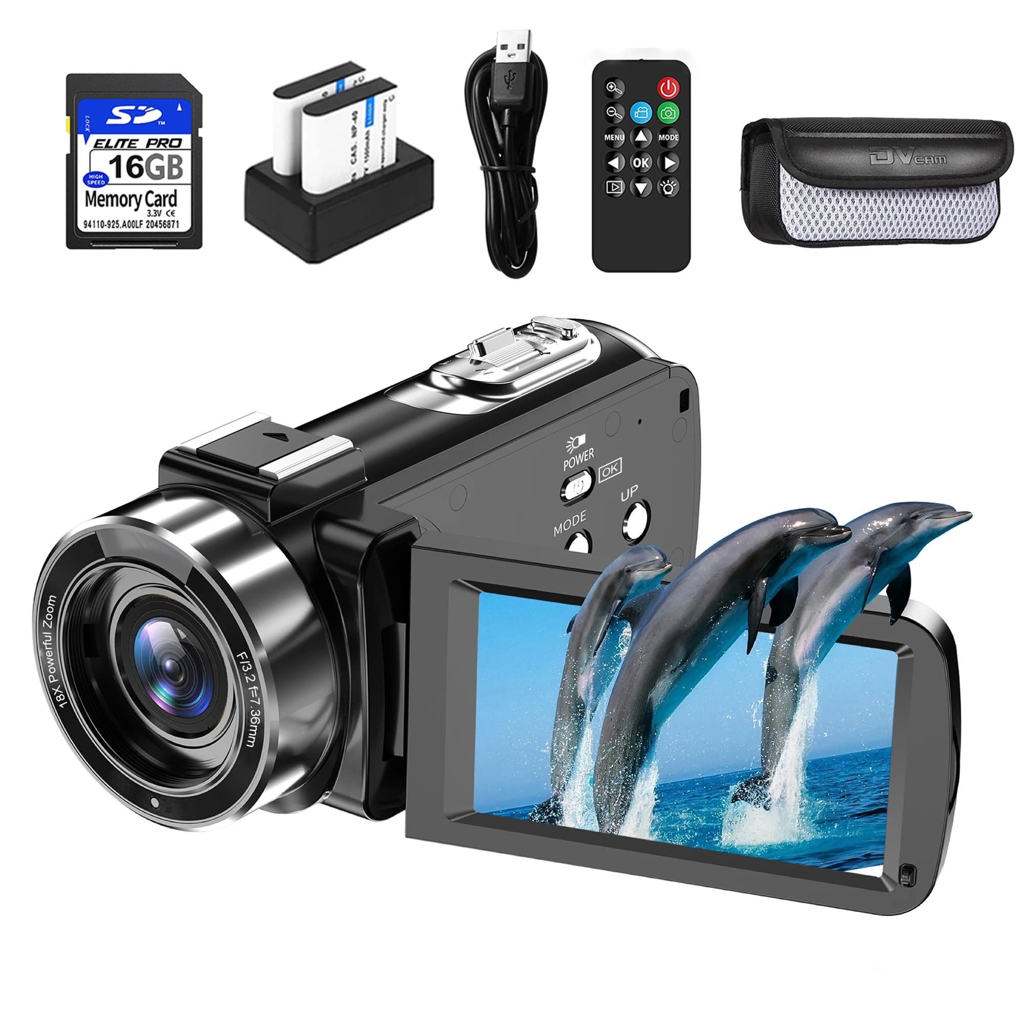 Fotocamere digitali portatili 4K 2 in1 Registrazione video fotografica DV Videocamera da viaggio Zoom 18X Schermo ruotabile da 3 '' con flash