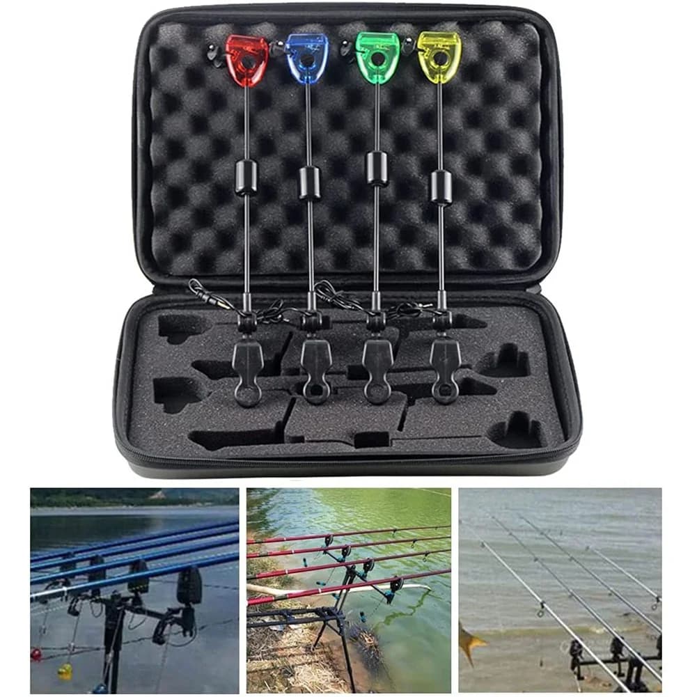 Set di scambisti da pesca da 4 pezzi Indicatori di allarme per morso di pesca Accessori per la pesca alla carpa Swinger illuminati a LED-ABWY