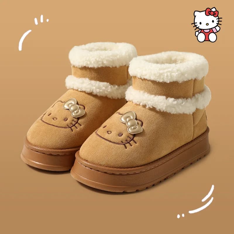 Pantofole in Cotone Calde e Carine Hello Kitty, Stivali da Neve Invernali da Donna, Scarpe in Peluche Anime, Calzature Antiscivolo con Suola Spessa per Ragazze