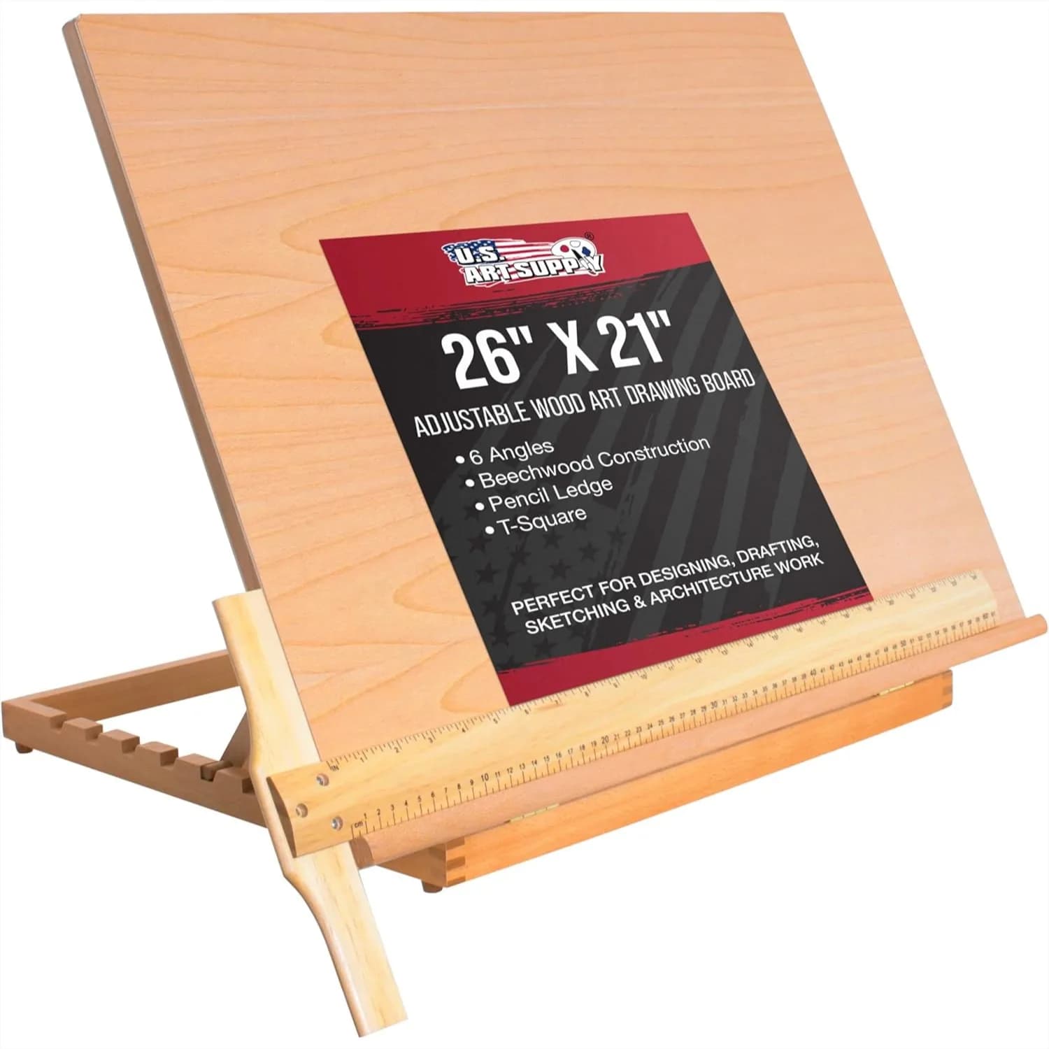 Tavolo da Disegno in Legno 66x53 cm con Cavalletto Regolabile per Pittura e Disegno, con Supporto per Matite e Goniometro a T