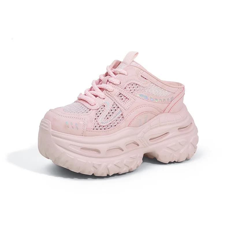 Sandali con Zeppa e Plateau da Donna, 9CM, in Microfibra Traspirante a Rete, Stile Casual, con Suola Vulcanizzata e Design Vuoto, Sneakers Chunky Estive