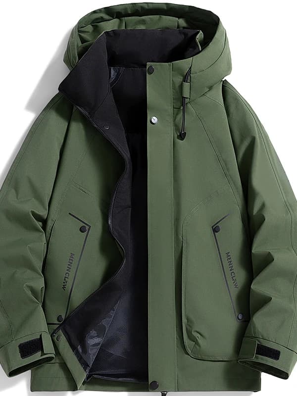 Men's Loose Fit Windproof Waterproof Jacket Autumn Winter Workwear Style Outerwear Coat Casual Polyester Fiber Long Sleeve Zi...