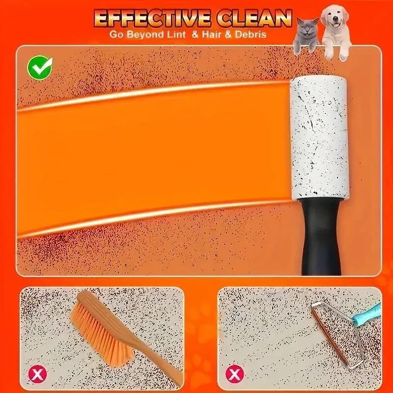 Rullo Adesivo Ultra Appiccicoso per Rimuovere Peli di Animali Domestici, Pulitore Adesivo Riutilizzabile per Mobili, Vestiti, Tappeti e Divani