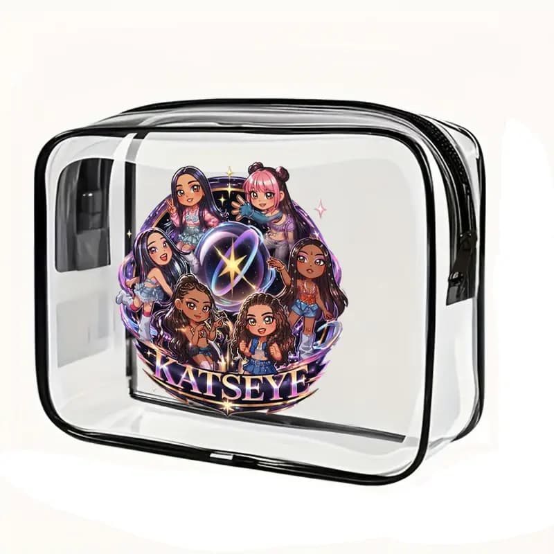 Q Version Kpop Katseye World Tour Women Large Capacity Pvc Waterproof Wash Bag Multi Functional Travel Makeup Bags Fan Gifts