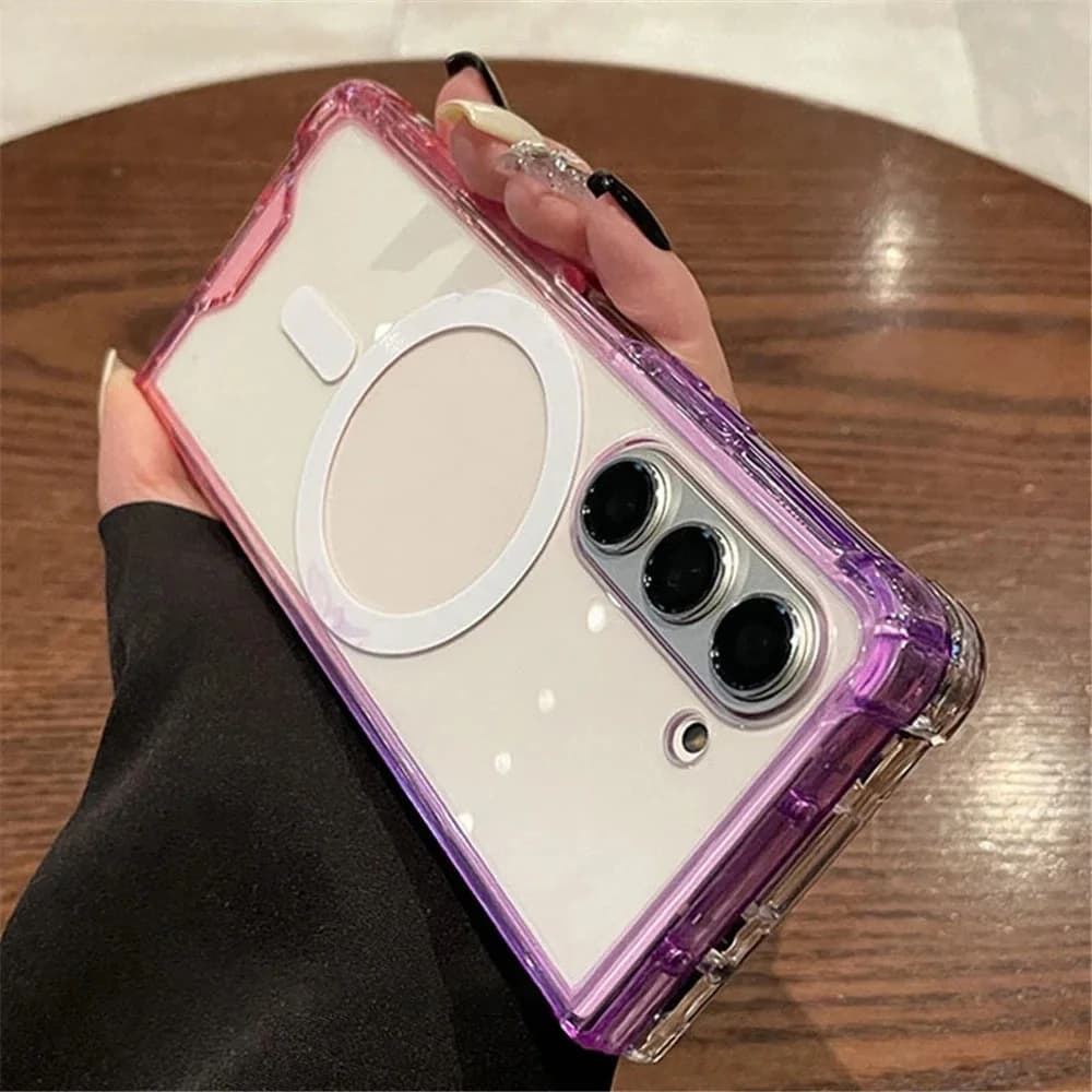 Custodia Hyaline color caramello sfumato antiurto per Samsung Galaxy Z Fold 7 6 5 4 3 5G Cover protettiva magnetica per ricarica wireless