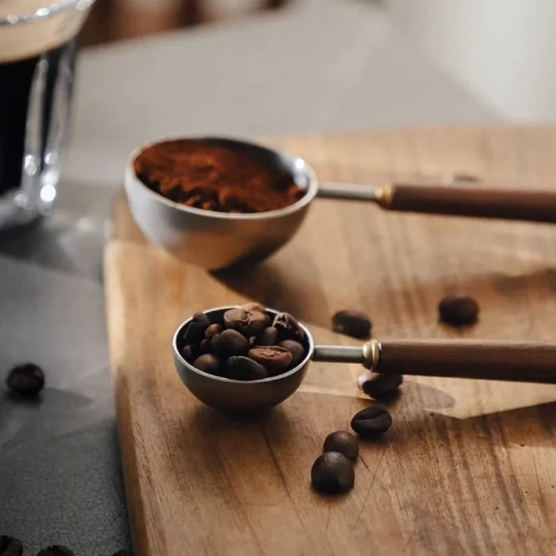 304 Stainless Steel Walnut Coffee Bean Scoop with Long Handle Coffee Powder Measuring Spoon High-Quality Household Measuring