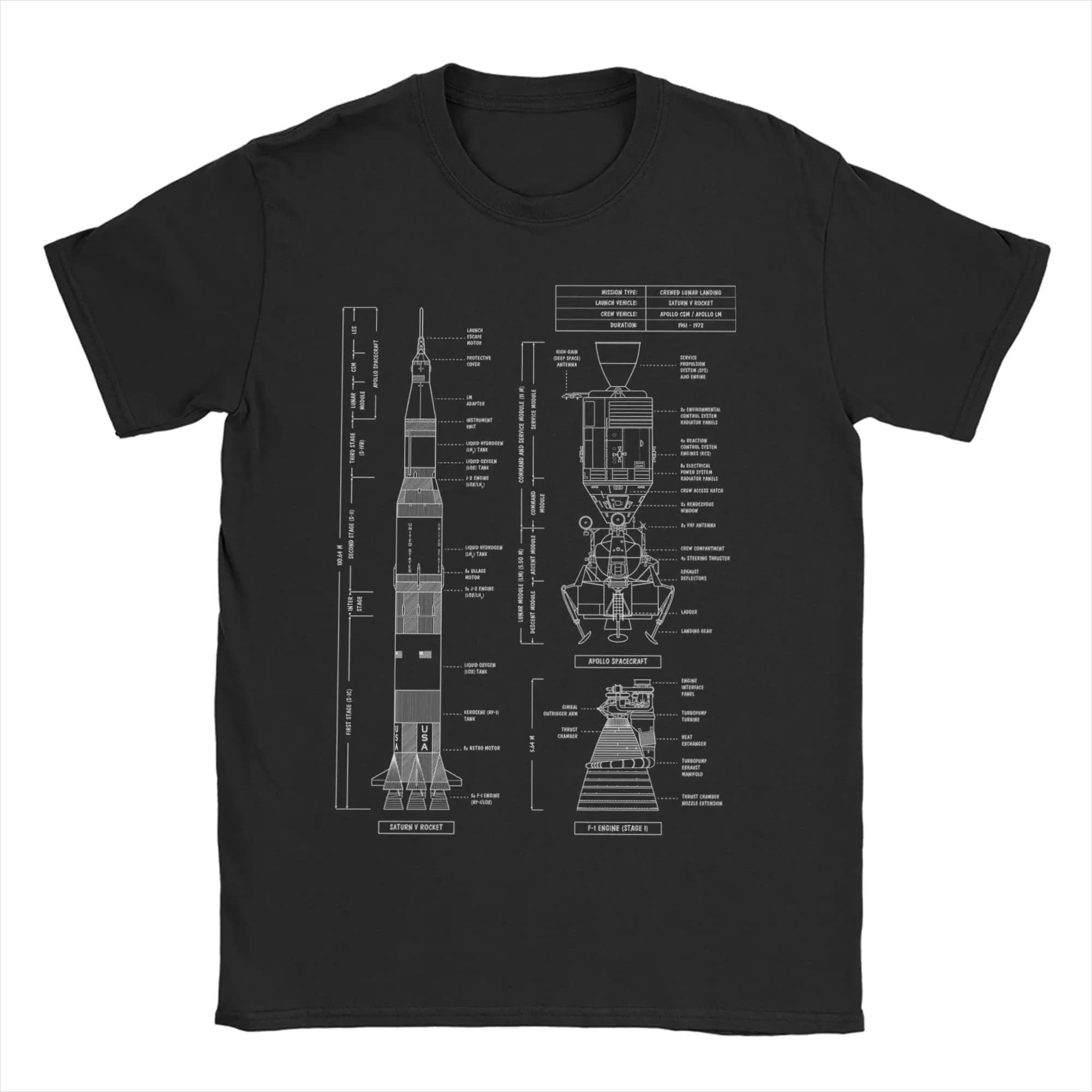 T-shirt da uomo Saturn V Apollo Crewed Lunar Expedition Artemis T-shirt in cotone 100% a maniche corte con collo rotondo, idea regalo