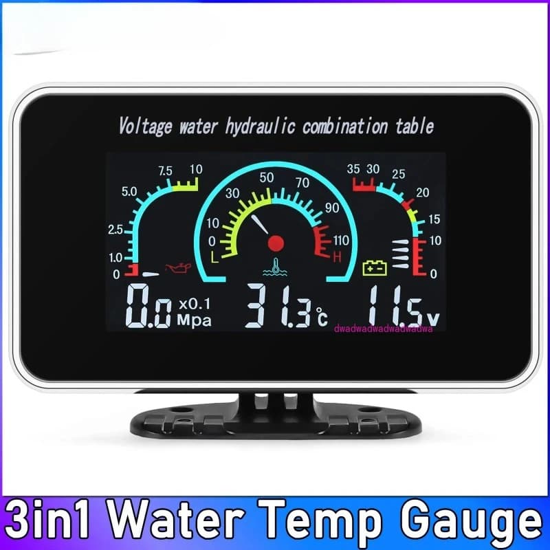 DC 12V/24V Veicolo Auto LCD Misuratore di Temperatura Dell'acqua Termometro Voltmetro Manometro Olio 3in1 Misuratore Digitale 10mm Sensore