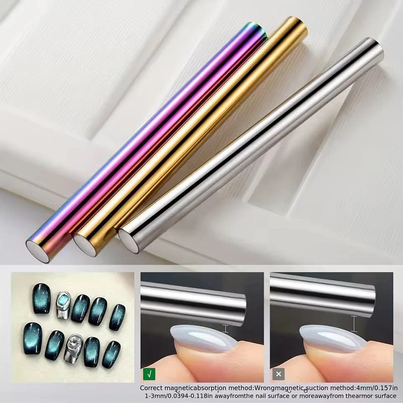 Super Long Double Nail Point Magnetic Pen, Nail Art Kit with Magnetic Gel Effect Cat Eye for Home Use, Salon and Studio