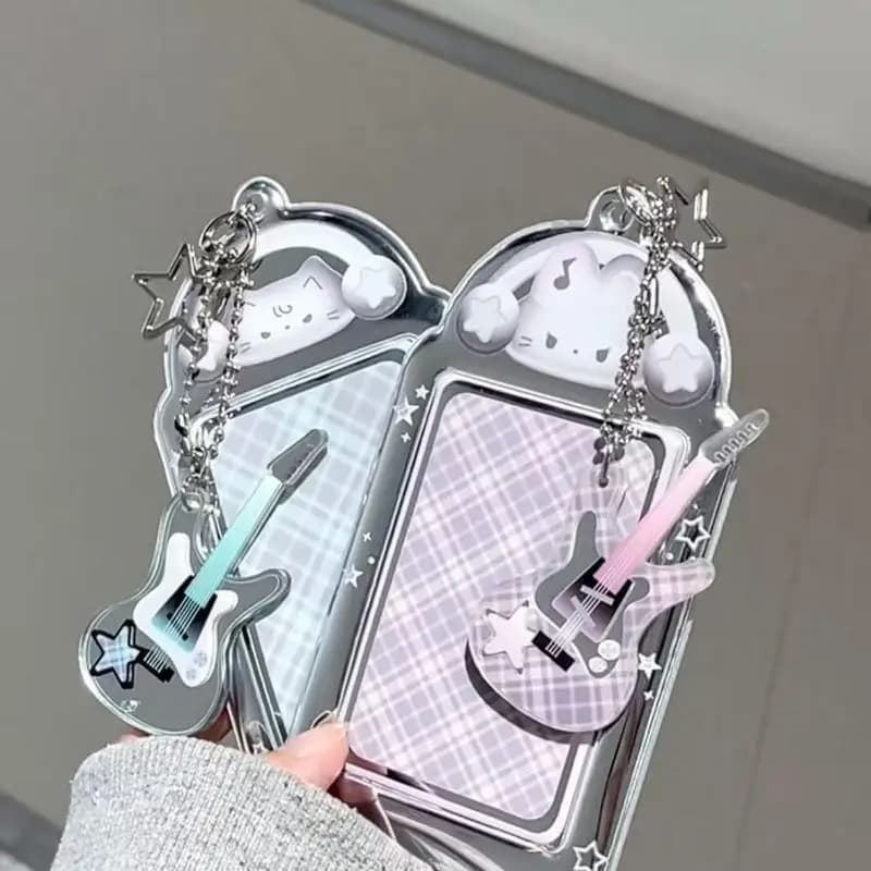 Kawaii 3 Inch Photo Frame Card Holder with Keychain Picture Display Stand Student Bag Pendant Photocard Holder