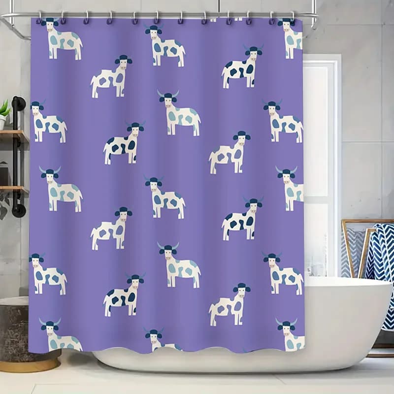 Tenda da doccia con stampa animalier viola Design mucca bianca blu per l'arredamento del bagno di varie dimensioni