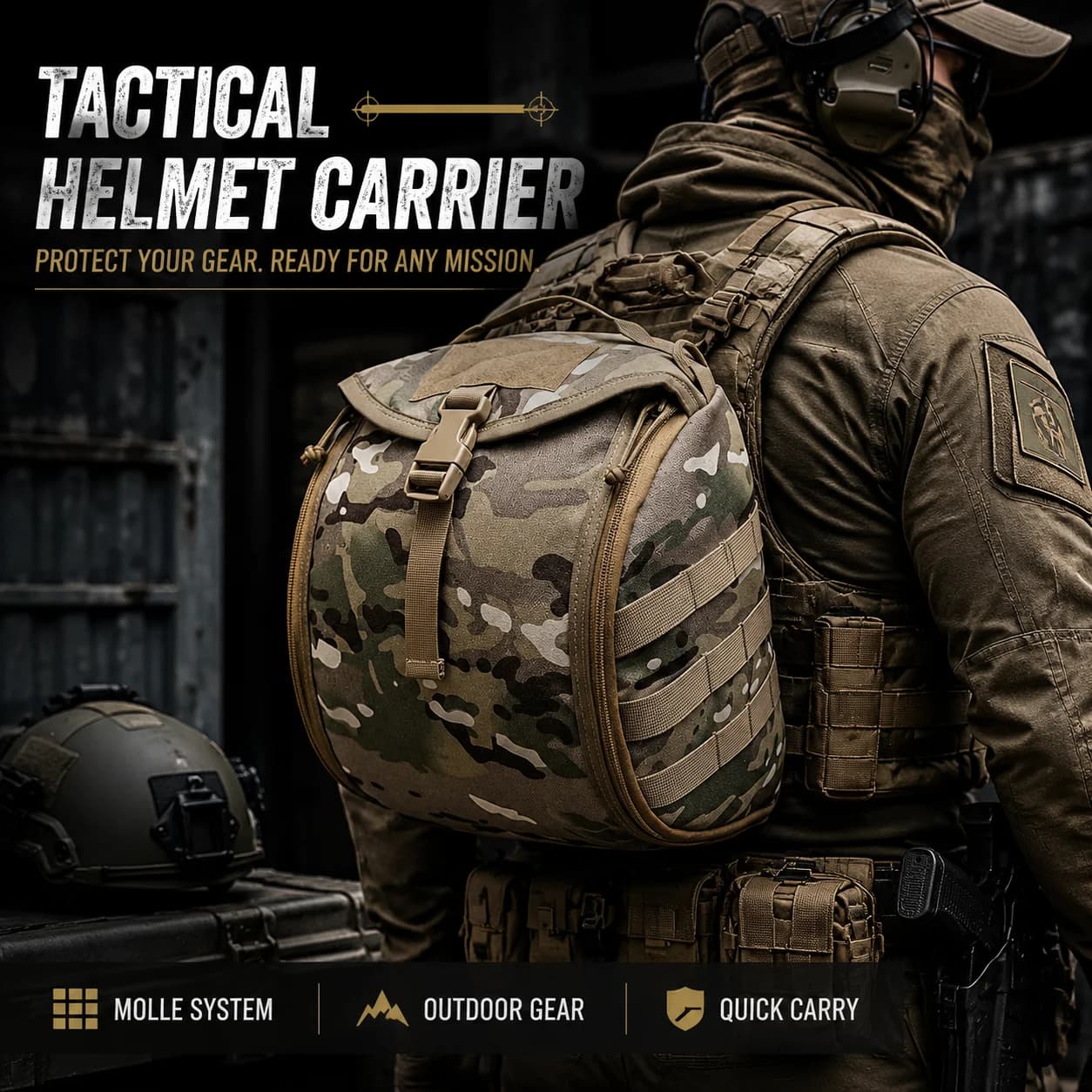 Tactical Helmet Storage Bag MOLLE Outdoor Carry Pack Protective Case for Airsoft Climbing Motorcycle Cycling Gear