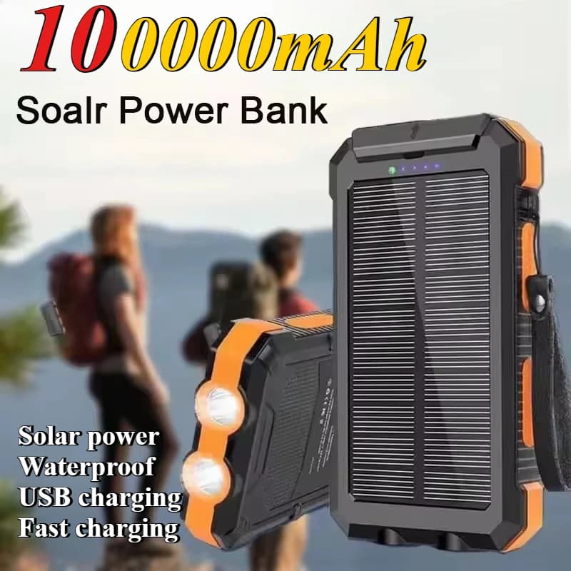 Banca di energia solare impermeabile esterna portatile da 100000 mAh per IPhone Xiaomi Huawei Samsung