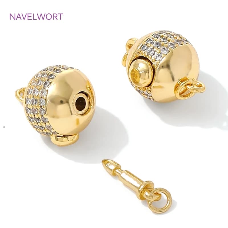 Chiusure di collegamento rotonde placcate in oro 18 carati per la creazione di gioielli, fermagli per bracciale, elementi di fissaggio in ottone, accessori per gioielli fai da te