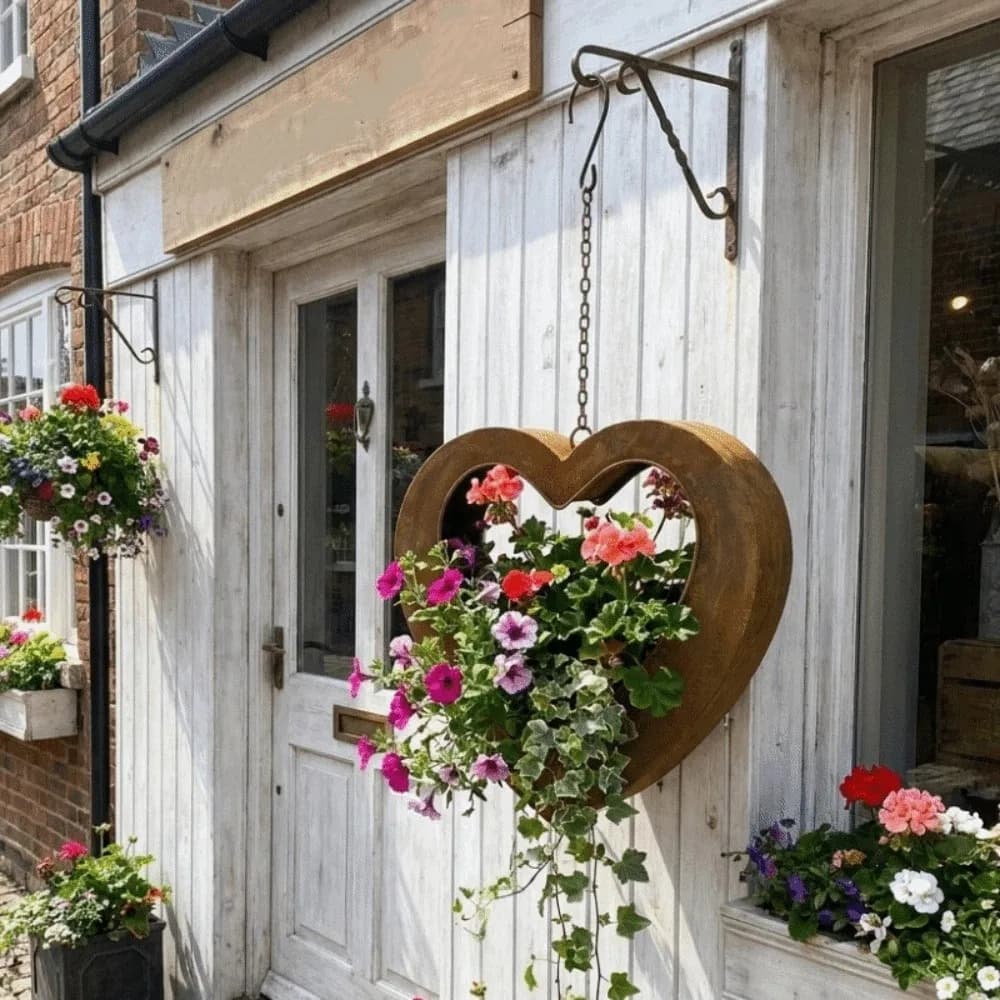 Creative Retro Metal Plant Hangers Iron Heart Shape Plant Hanging Basket Romantic Hanging Flower Pot Gift