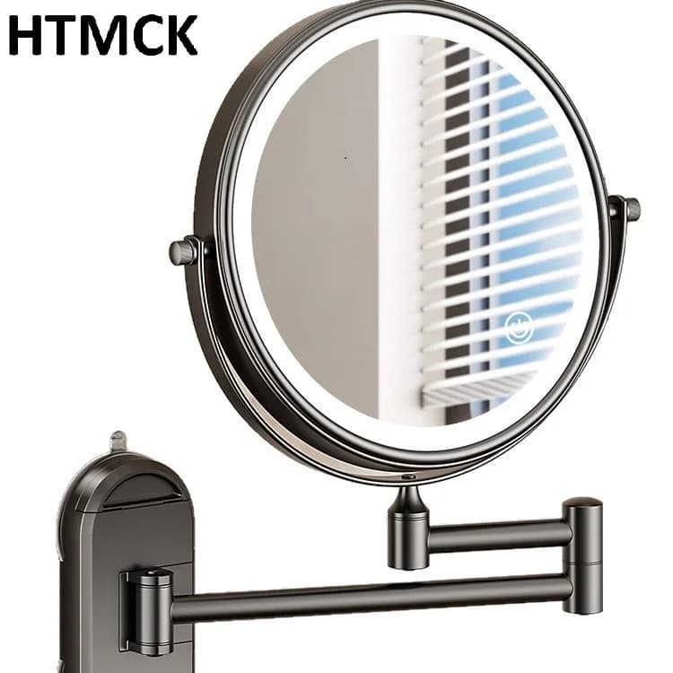 8 inch Wall Mounted Makeup Mirror Extending Folding Double Sided Rotating Bathroom Makeup Mirror 3x Magnification