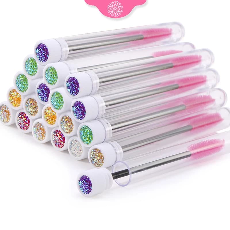 10 pcs Reusable Pink Eyelash Brush, Eyebrow Brush for Extension Eyelashes, Crystal Eyelash Brush, Mascara Tube, Make-up - Waterproof Offer