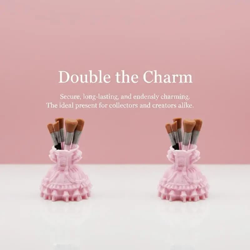 Set of Doll House Accessories in Ladder 1/12, Makeup Brush Model with Simulated Ball Gonna for DIY Decoration ♪