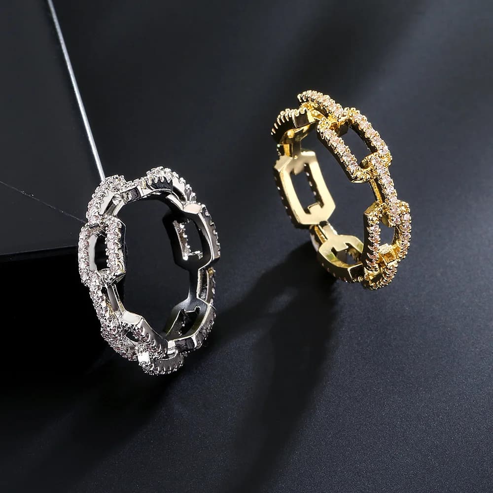 Anello Creativo con Catena e Zirconi in Stile Europeo e Americano, Gioielli di Lusso in Oro Rosa per Donne