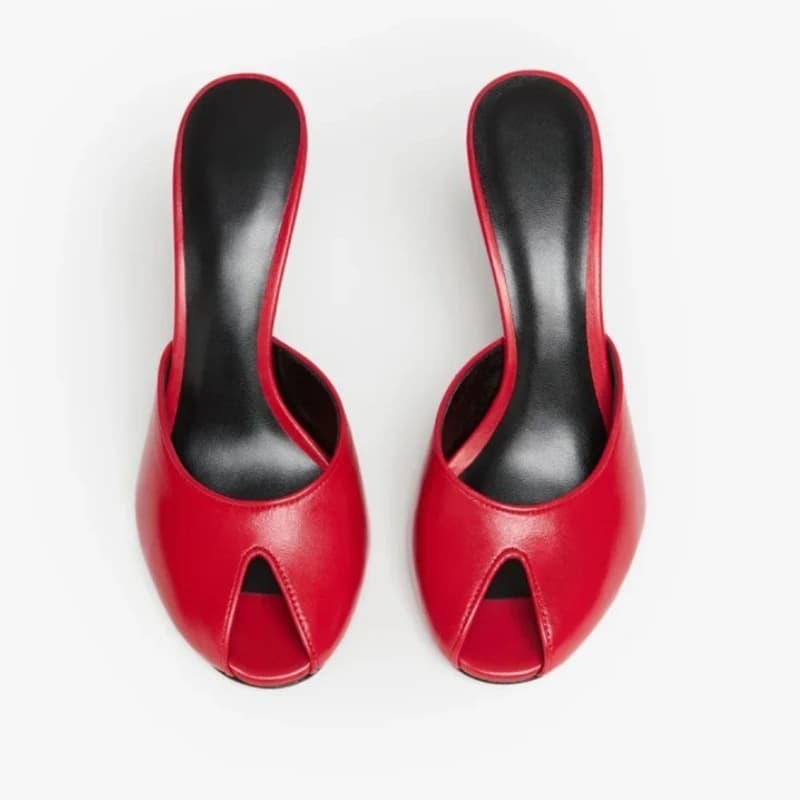 Sandali Sexy con Punta a V e Dita Esposte, Rosso Bianco Nero, in Pelle Opaca, Tacco a Spillo, Scarpe Moderne da Donna, Slip-On, Sandali Estivi