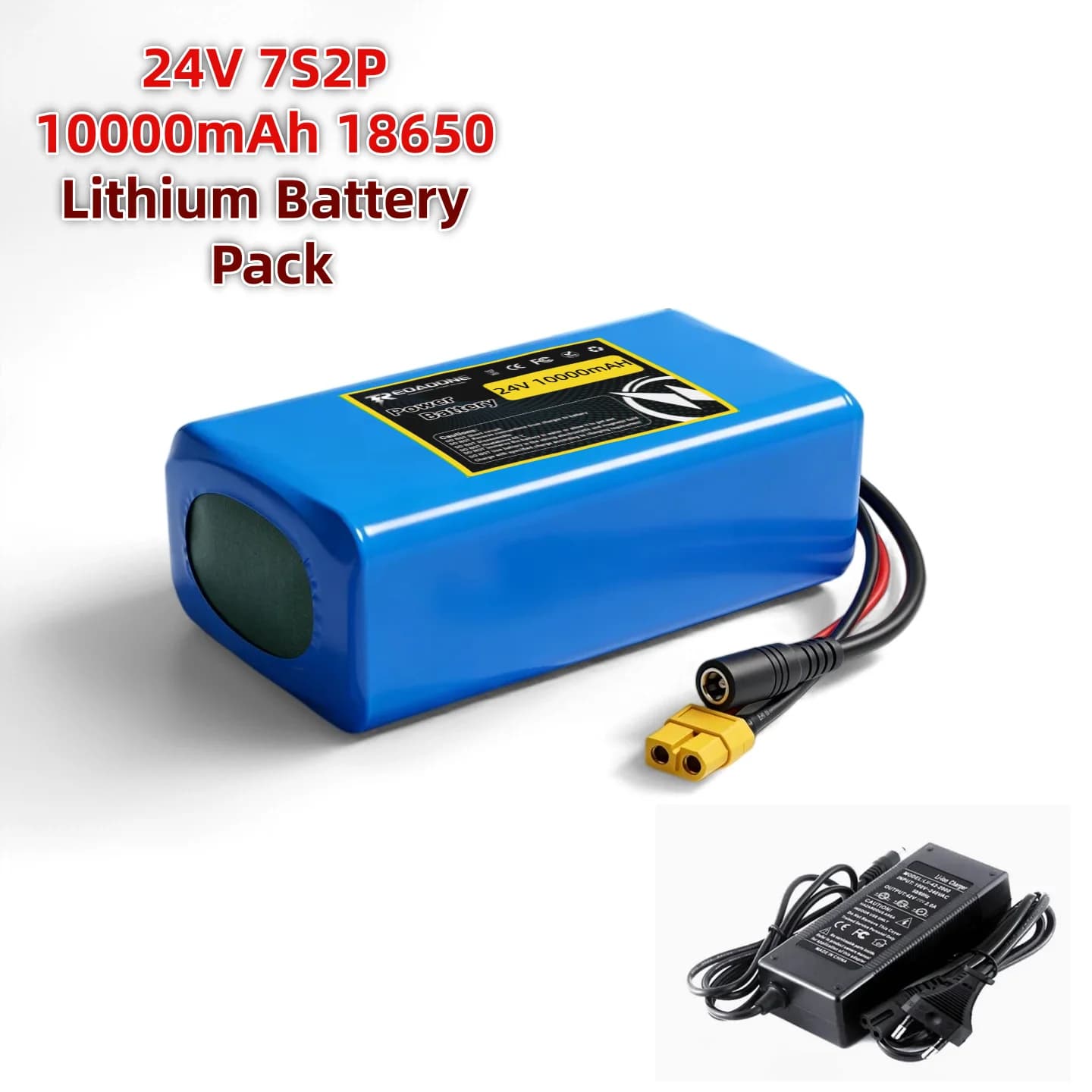 Batteria al litio 24V 7S2P 10Ah 18650 con sistema BMS integrato Batteria ricaricabile agli ioni di litio per scooter elettrici + caricabatterie 29,4V