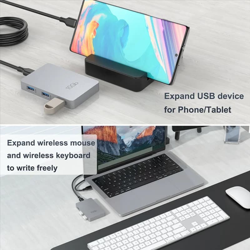 Docking station di tipo C ben realizzata in lega di alluminio USB3.2 Gen2 10 Gbps con hub multifunzione di espansione di ricarica PD 100 W