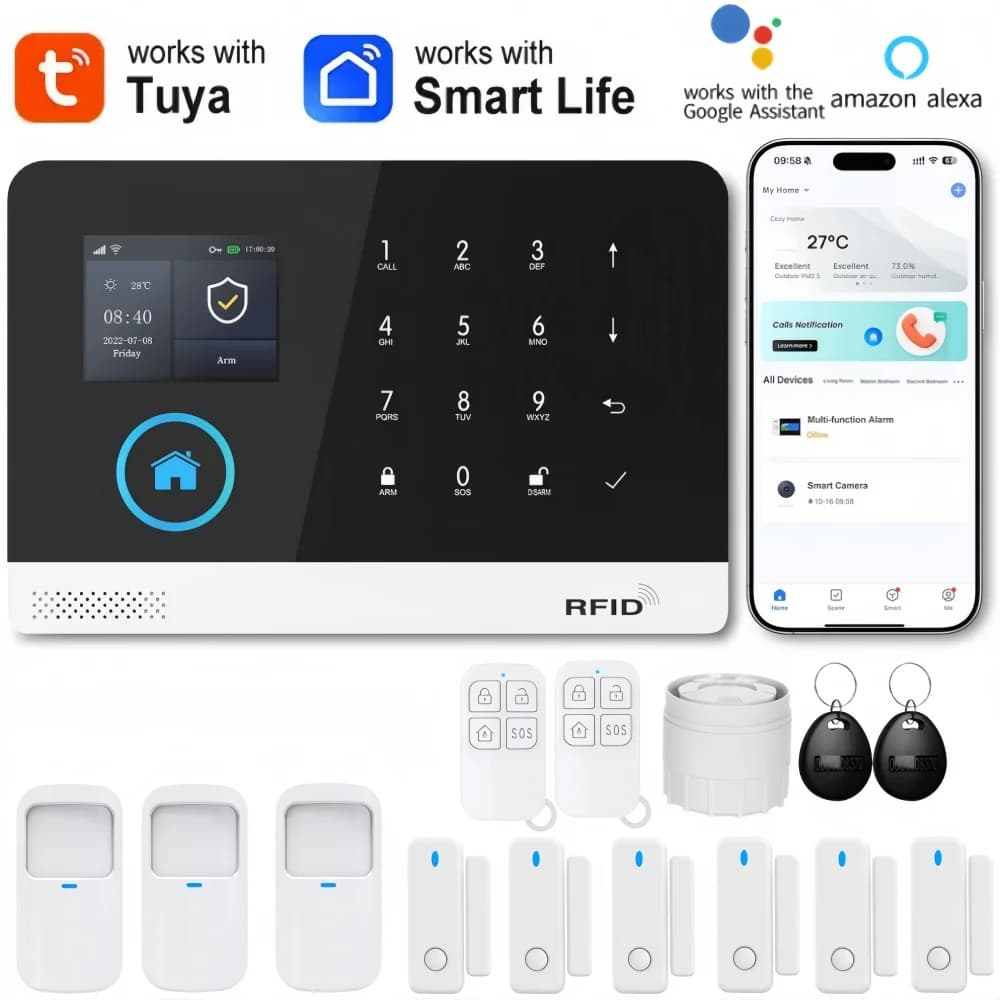 Sistema di Allarme WiFi 4G, Protezione di Sicurezza, Compatibile con Tuya Alexa Smart Life, Automazione Domestica, Kit Sistema di Allarme con Sensore di Movimento