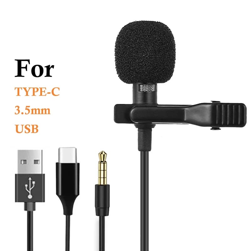 Portable 3.5mm Mini Microphone For Phone PC Laptop Lavalier Lapel Clip-on USB Microfon Audio Studio Condenser Type C Microphone