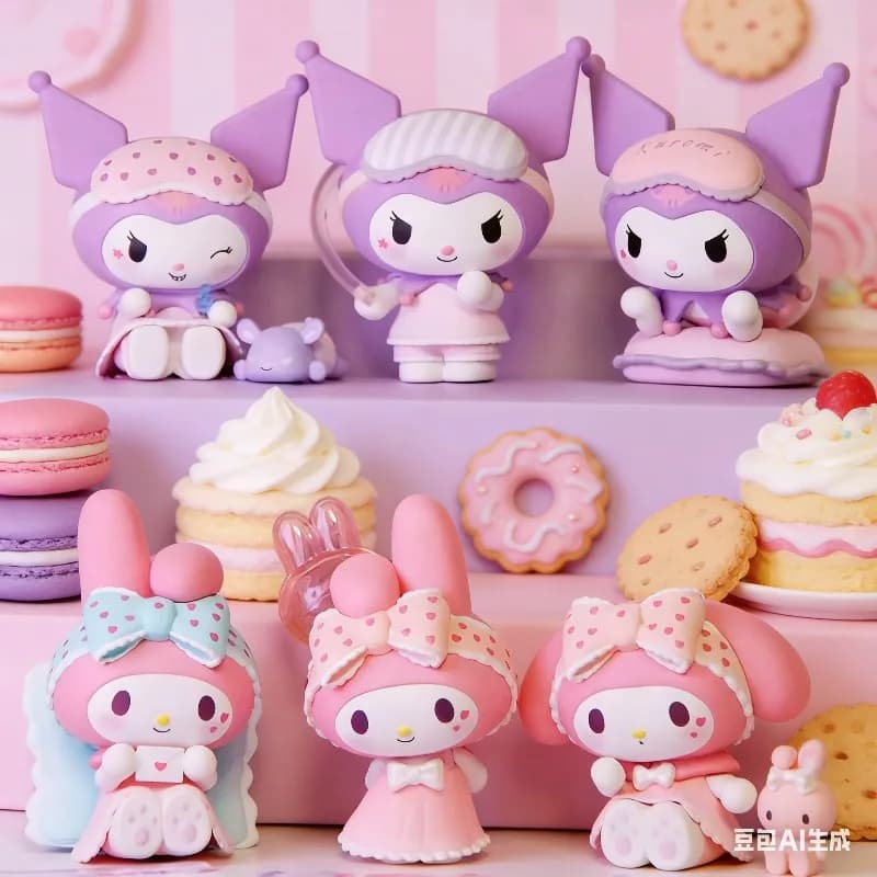 Sanrio Figure Blind Box - Statuette Carine di Kuromi e My Melody della Serie Pigiama - Collezione per Decorazioni Domestiche, Regalo di Natale per Bambini