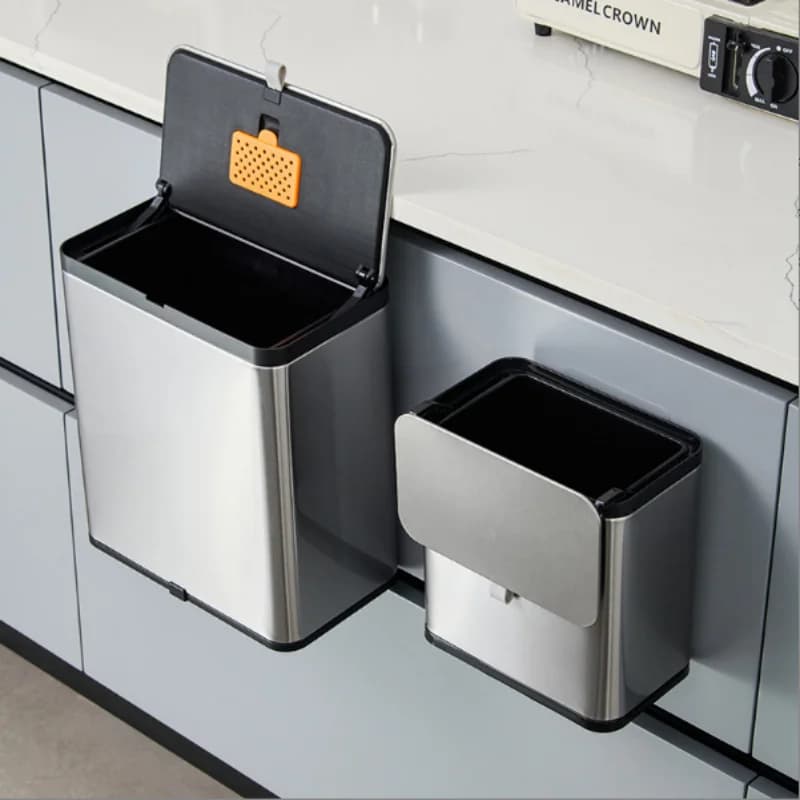 Durable Plastic Wall-Hung Kitchen Garbage Bin, Space-Saving White Wall Mount Waste Container with Effortless Washing Feature, Mu