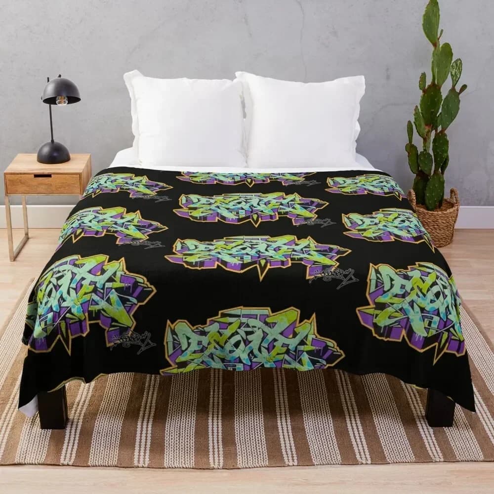 PURPLE ESONE URBAN GRAFFITI STILE STREET Blade cover plaid bed cover in flannel fabric for bedding