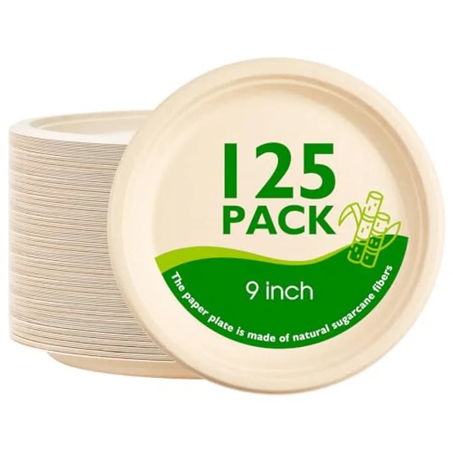 New product tasting price 9 Inch 25 Pack Compostable Paper Plates, Biodegradable Heavy Duty Disposable Plates, Round Unbleached
