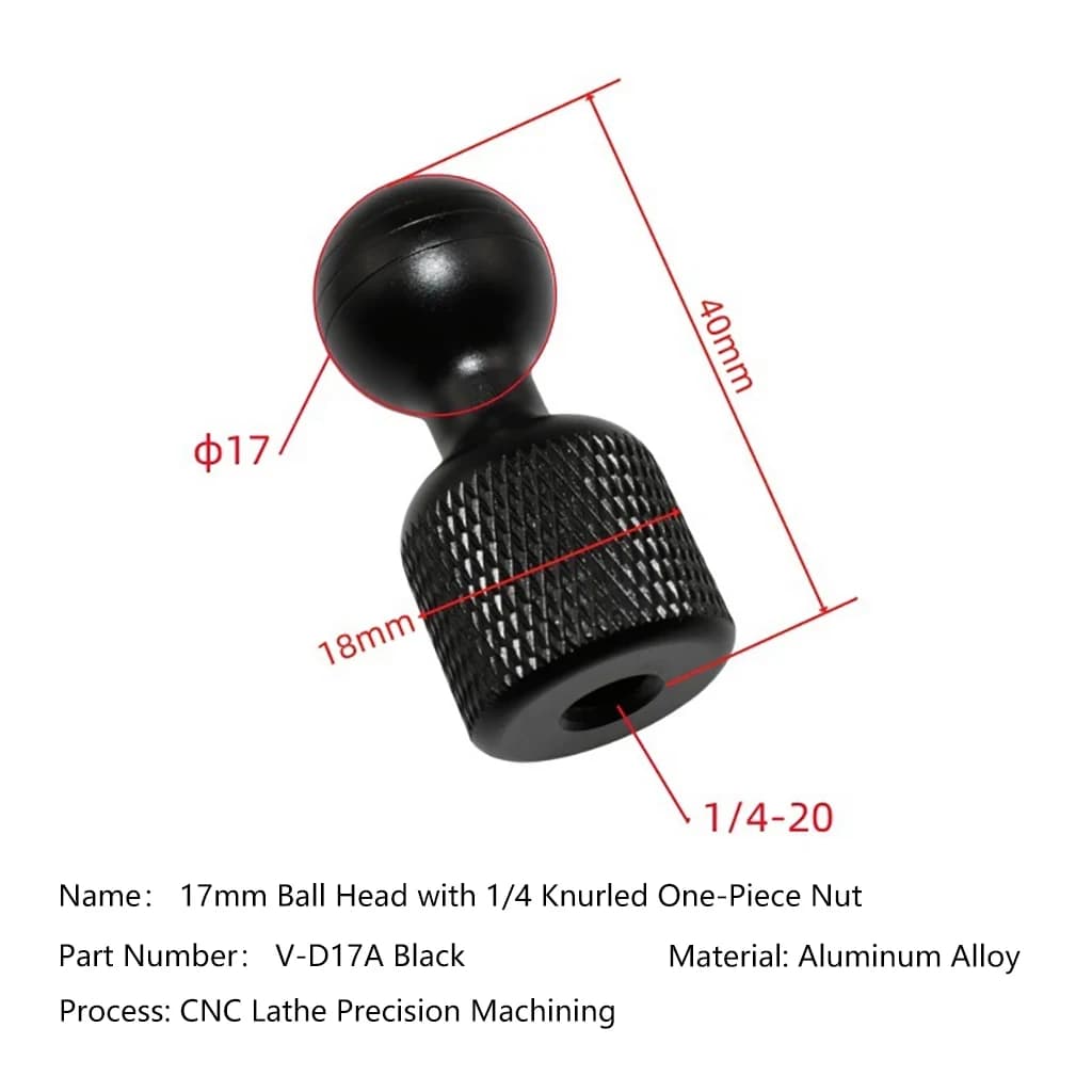 Adattatore con Testa a Sfera in Lega di Alluminio da 17mm e Foro per Vite da 1/4" per Fotocamera, Telefono, GPS, Accessori per Supporto Fotocamera