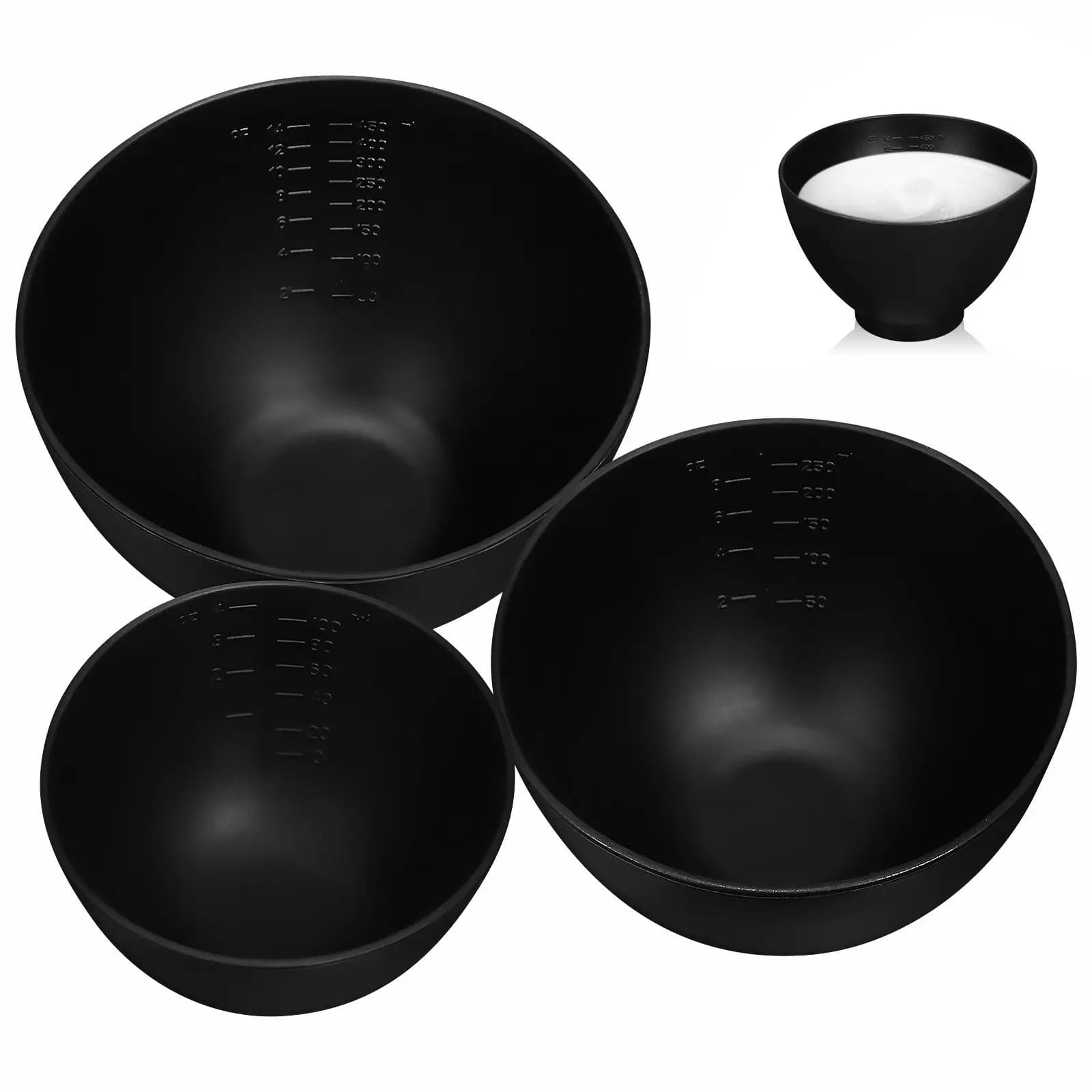 Set of 3 silicone bowls for the preparation of do-it-your face masks, with wide opening and smooth surface, multipurpose for home, beauty salon