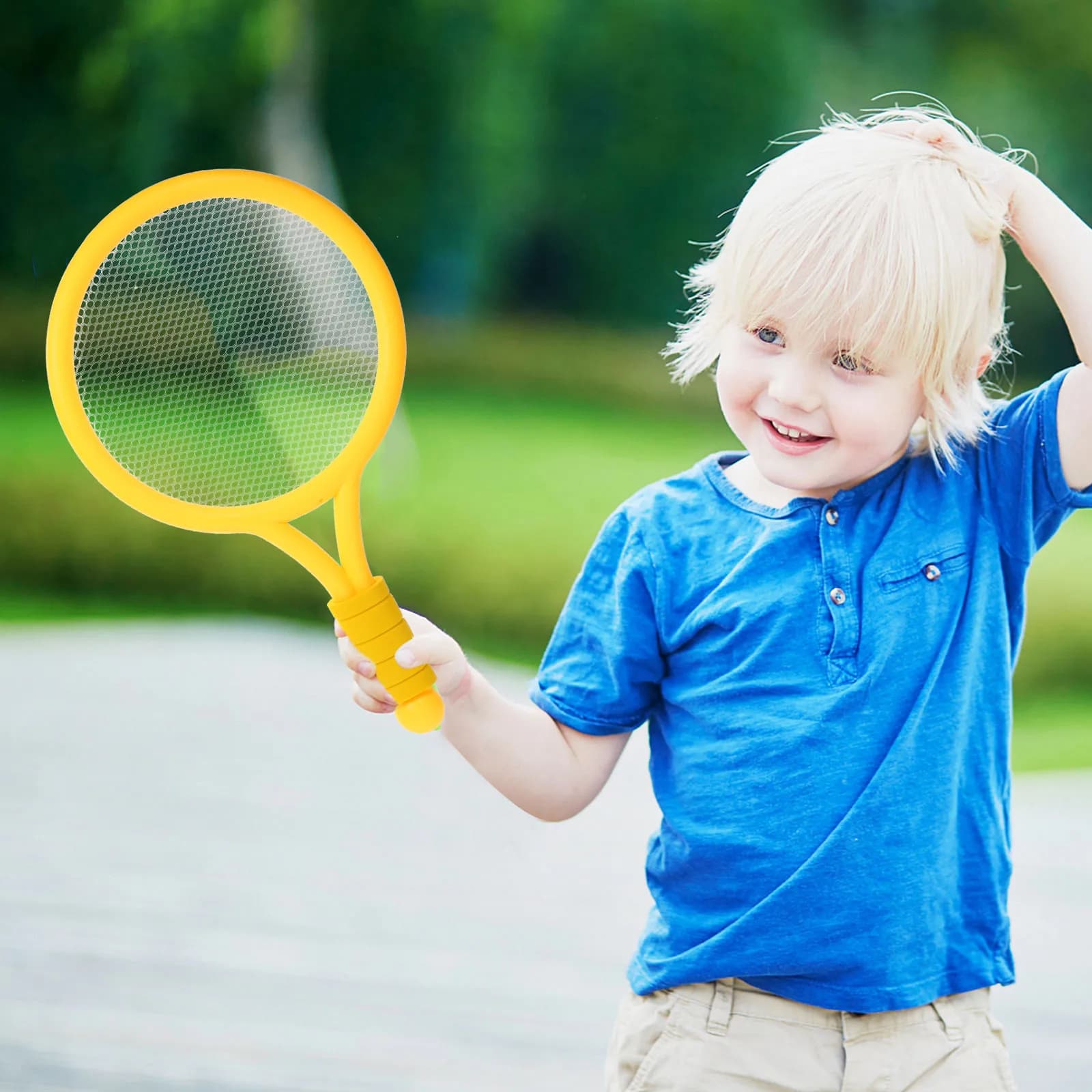 1Pair Kids Outdoor Tennis Racket Set Plastic Lightweight Oval Surface Playing Ball Game Equipment Tennis Racket