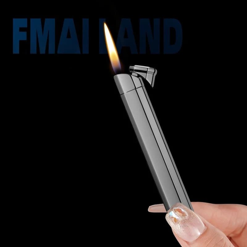 Accendino per sigaratte a cubo a colonna quadrata di alto profilo Accendino gonfiabile a fiamma aperta Accendino a gas butano Accessori per fumatori Regali per uomini
