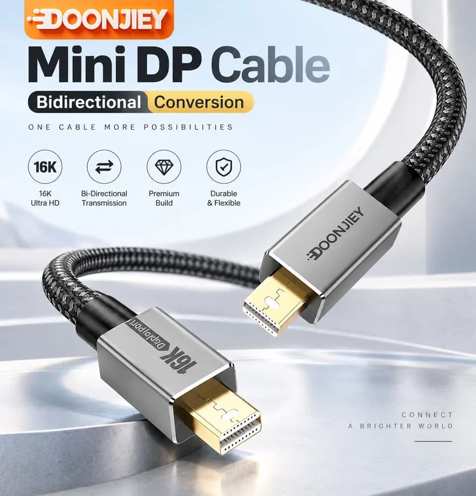 Mini DisplayPort to Mini DP Cable, 16K DisplayPort 2.1 Bi-Directional 80Gbps 8K120Hz Video Cable for MacBook Gaming Monitor