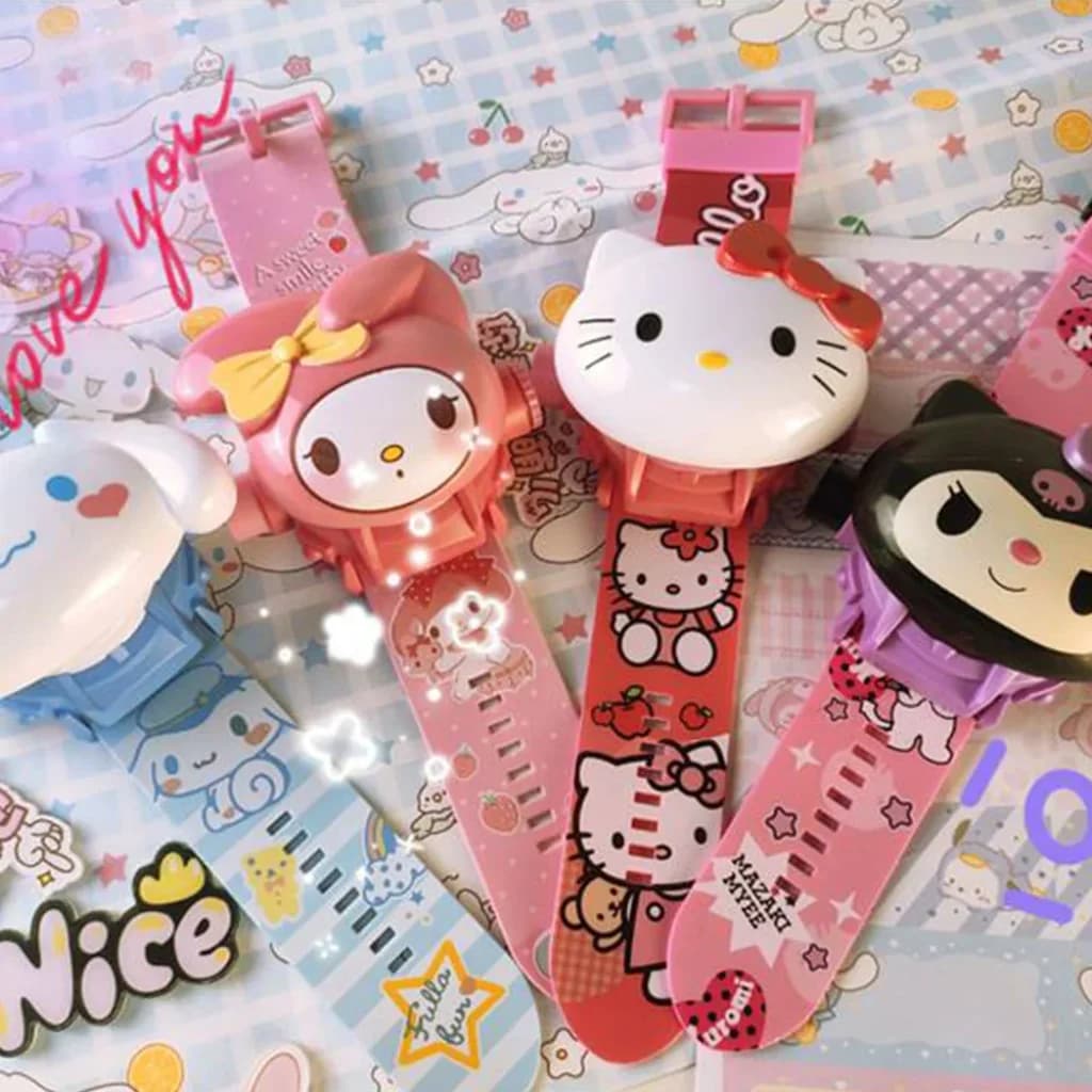 Orologio digitale con proiezione 3D Cinnamoroll Hello Kitty Kuromi Melody Anime Figure Cartoon Simpatico giocattolo Regali per ragazze Bambini