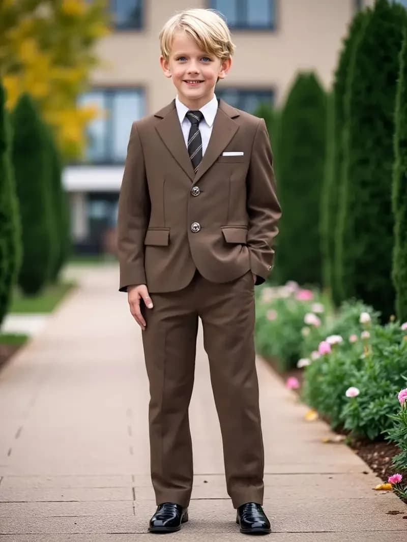 Completo da ragazzo con giacca, pantaloni, cravatta, set da 3 pezzi, adatto per spettacoli di moda, emceeing, matrimoni, feste di ragazze di fiori, banchetti