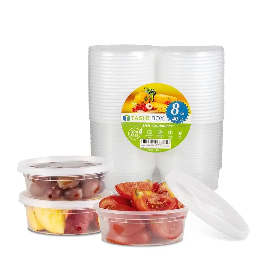 Set di 40 Contenitori in Plastica da 8oz con Coperchi Ermetici, Contenitori per Alimenti, per Gastronomia, Slime, Zuppa, Preparazione Pasti, Senza BPA, Impilabili