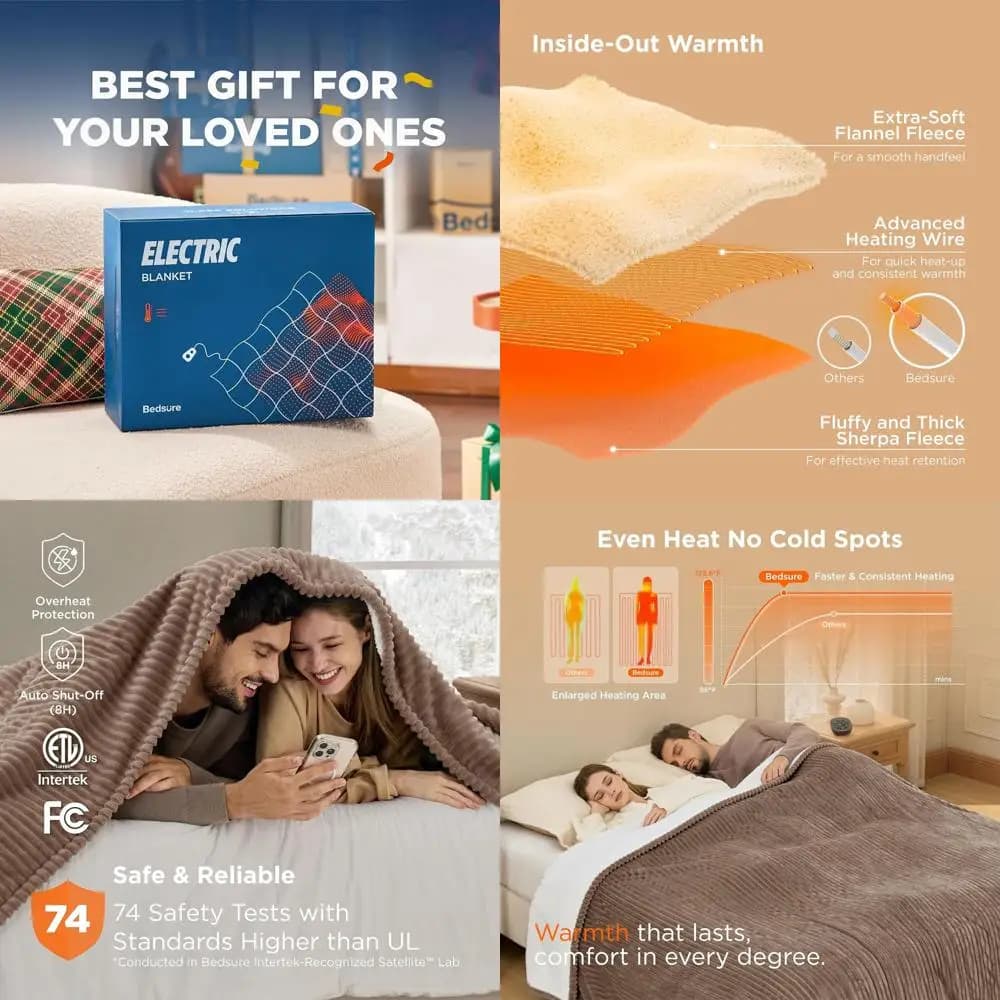 Coperta elettrica in flanella queen size con doppi controlli, 10 impostazioni di calore e 10 timer, spegnimento automatico