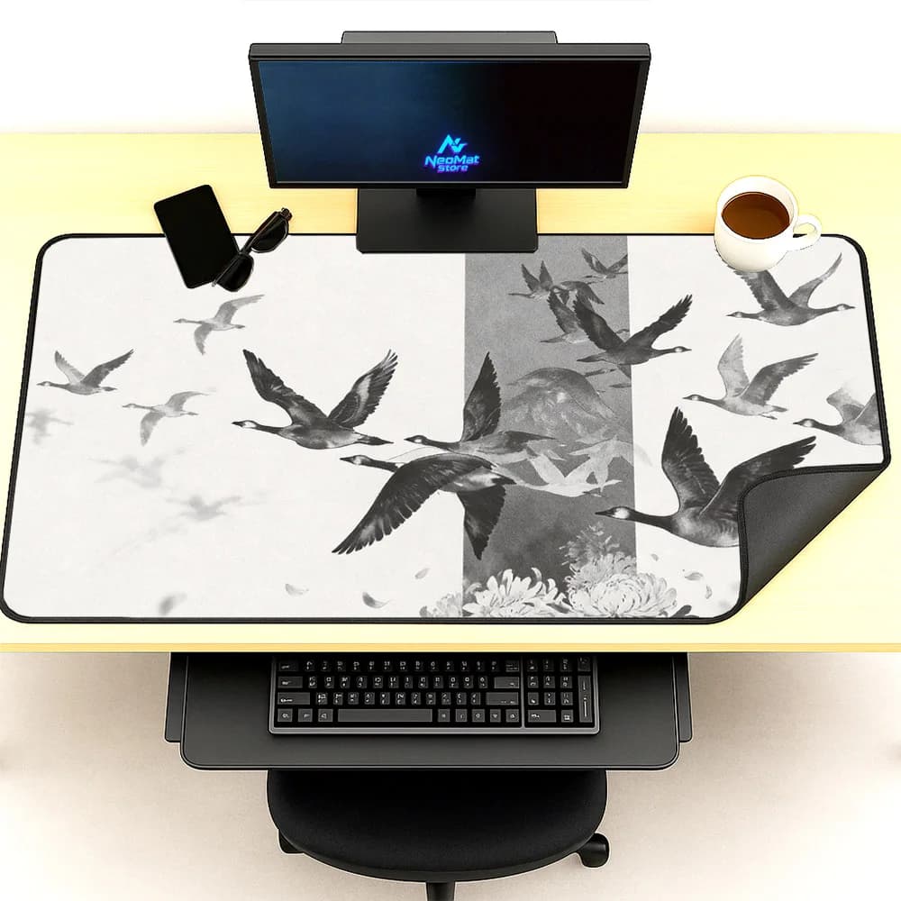 Tappetino da scrivania molto grande, Tappetini per mouse con uccelli migratori, Accessori per desktop, Tappeto da ufficio, Tappetino per mouse estetico, Tappeti in gomma 1200x600, 180x60