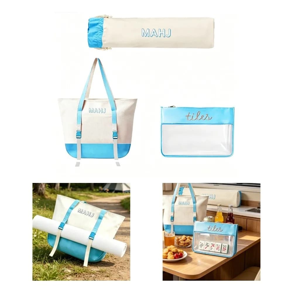 2026 New Versatile Canvas Mahjong Bag Set With Zipper Pouch & Drawstring Case For Tiles Storage Travel Game Night
